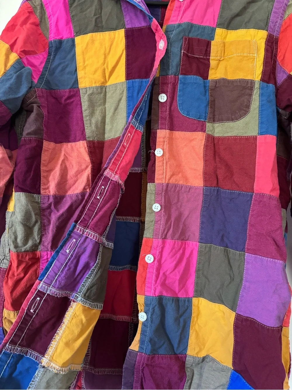 Lands' End Multicolor Patchwork Button-Up Vintage Shirt - Picture 3 of 5